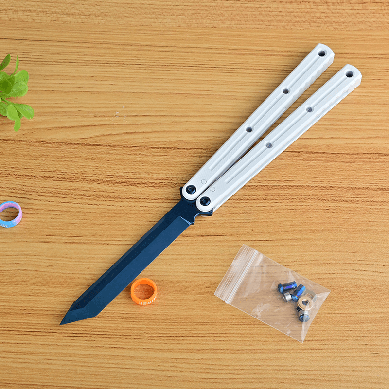 TITUS Kraken Winter Limited Edition Bailisong Butterfly Knife White Ceramic Surface 7075 Aluminum Channel Handle VG10 Blade Bushing System Jilt Free-swinging Knives