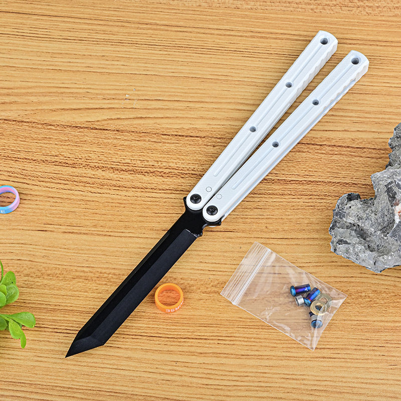 TITUS Kraken Winter Limited Edition Bailisong Butterfly Knife White Ceramic Surface 7075 Aluminum Channel Handle VG10 Blade Bushing System Jilt Free-swinging Knives