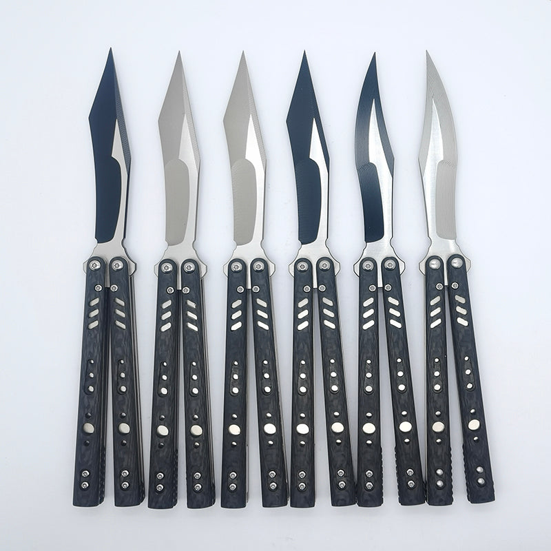 TITUS Rep Replicant Bailisong Butterfly Knife Carbon Fiber+Lined Titanium Handle 888 Blade Bushing System Jilt Free-swinging Knives