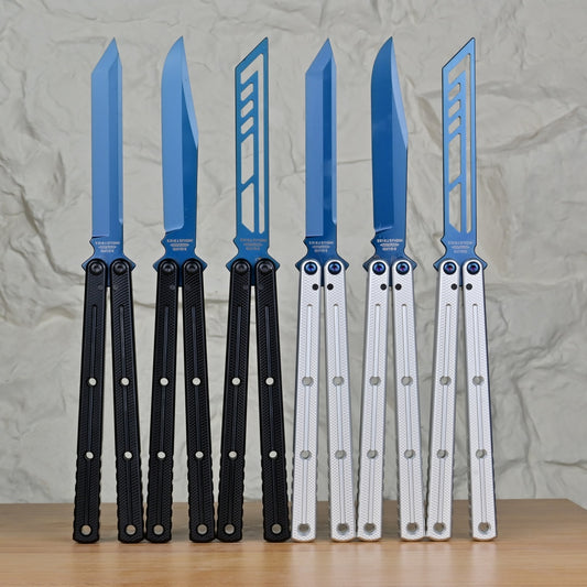 TITUS Kraken Titanium‑blue Coated Blade Bailisong Butterfly Trainer Knife Bushing System Jilt Free-swinging Knives