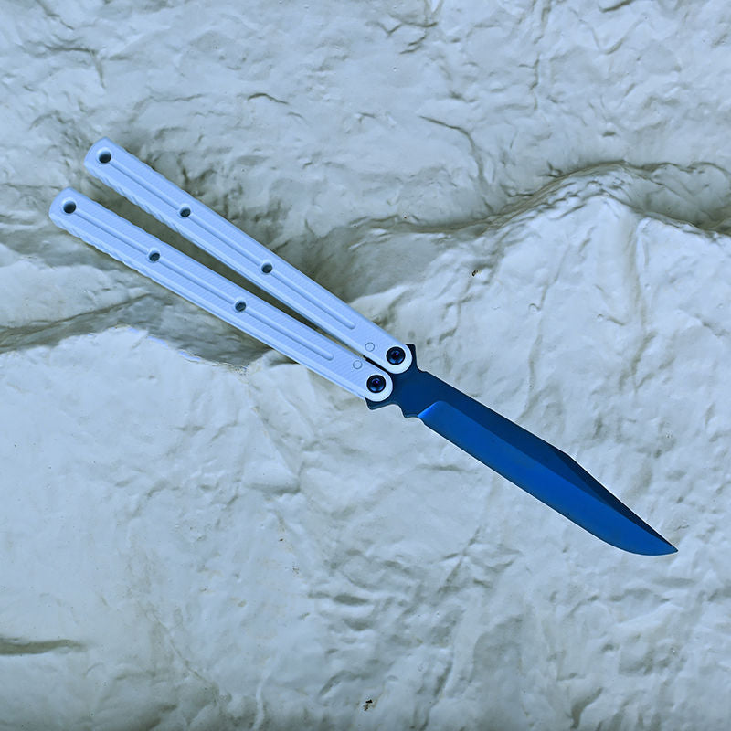 TITUS Kraken Winter Limited Edition Bailisong Butterfly Knife White Ceramic Surface 7075 Aluminum Channel Handle VG10 Blade Bushing System Jilt Free-swinging Knives