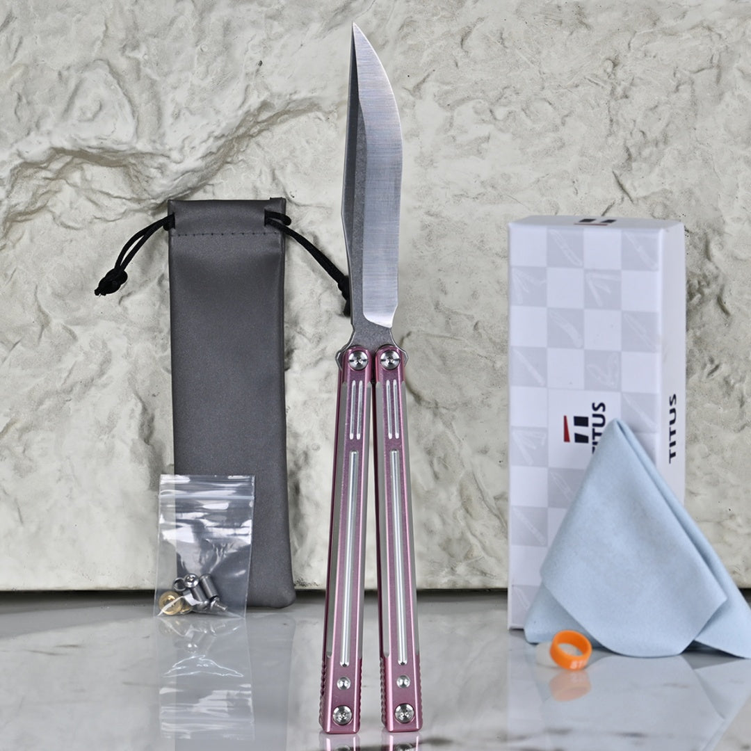 TITUS Orion Bailisong Butterfly Knife 7075 Aluminum Channel Handle VG10 Blade Bushing System Jilt Free-swinging Knives
