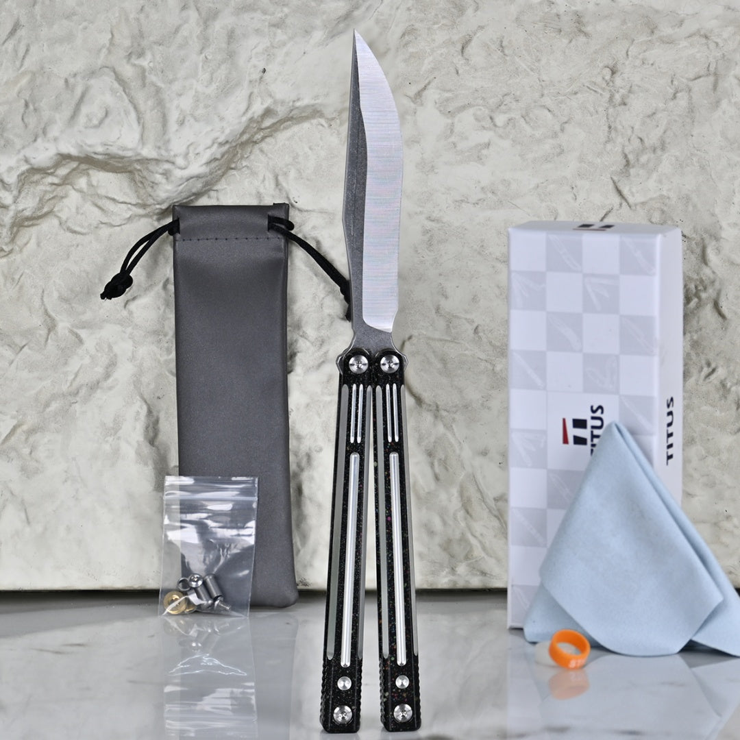 TITUS Orion Bailisong Butterfly Knife 7075 Aluminum Channel Handle VG10 Blade Bushing System Jilt Free-swinging Knives