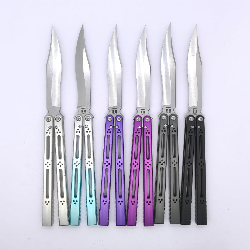 TITUS Basilisk V3 Bailisong Butterfly Trainer Knife Tuning Fork VG10 Bowie 7075 Aluminum+G10 Channel Handle Bushing System Jilt Free-swinging Knives