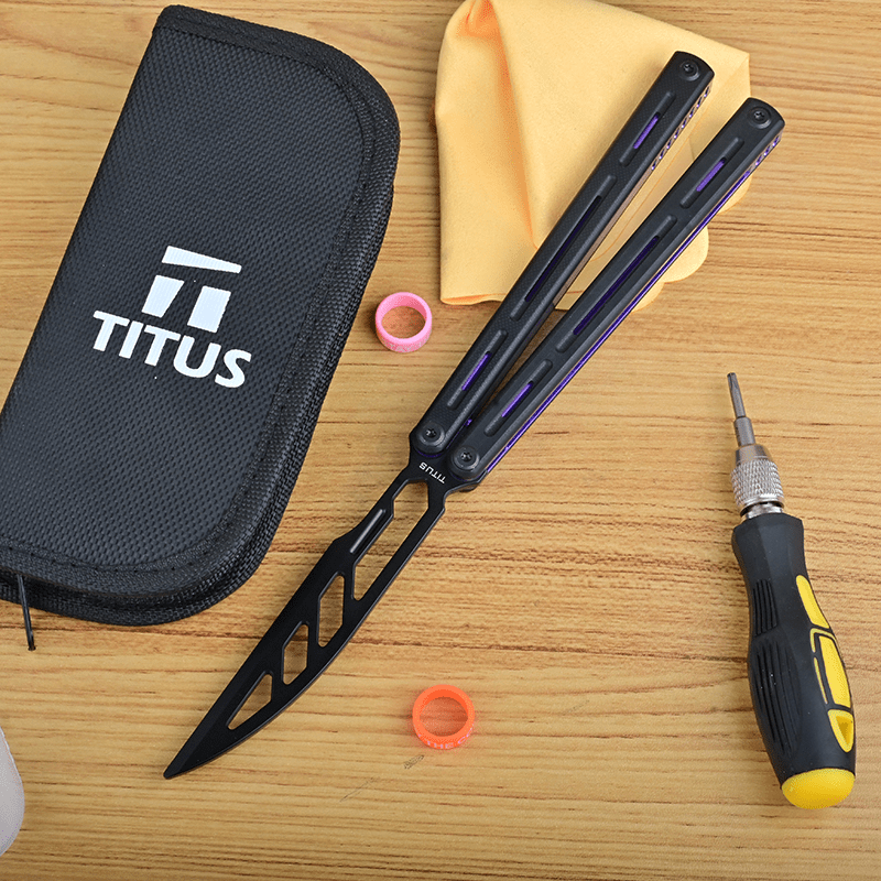 TITUS Egrets Bailisong Butterfly Trainer Knife 7075 Aluminum Channel Handle Bushing System Jilt Free-swinging Knives
