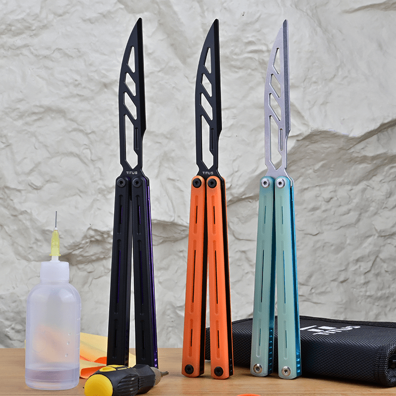 TITUS Egrets Bailisong Butterfly Trainer Knife 7075 Aluminum Channel Handle Bushing System Jilt Free-swinging Knives