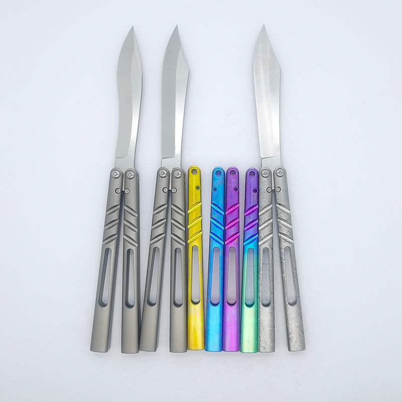 TITUS Alpha Beast Infinity ABI Bailisong Butterfly Knife Channel Titanium Handle Imitation Ice Grain VG10 Blade Bushing System Jilt Free-swinging Knives