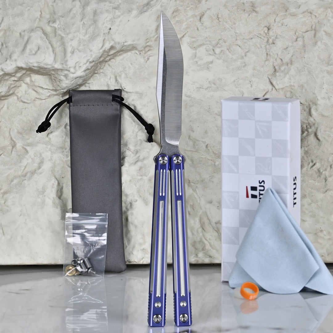 TITUS Orion Bailisong Butterfly Knife 7075 Aluminum Channel Handle VG10 Blade Bushing System Jilt Free-swinging Knives