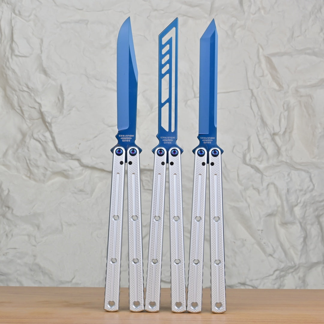 TITUS Kraken Titanium‑blue Coated Blade Bailisong Butterfly Trainer Knife Bushing System Jilt Free-swinging Knives