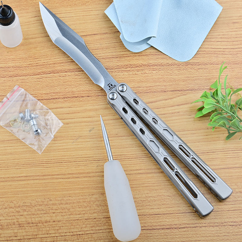 TITUS Echo Bailisong Butterfly Knife Titanium Handle VG10 Blade Bushing System Jilt Free-swinging Knives