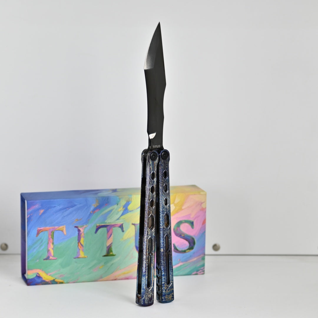 TITUS Echo Bailisong Butterfly Knife Titanium Handle VG10 Blade Bushing System Jilt Free-swinging Knives
