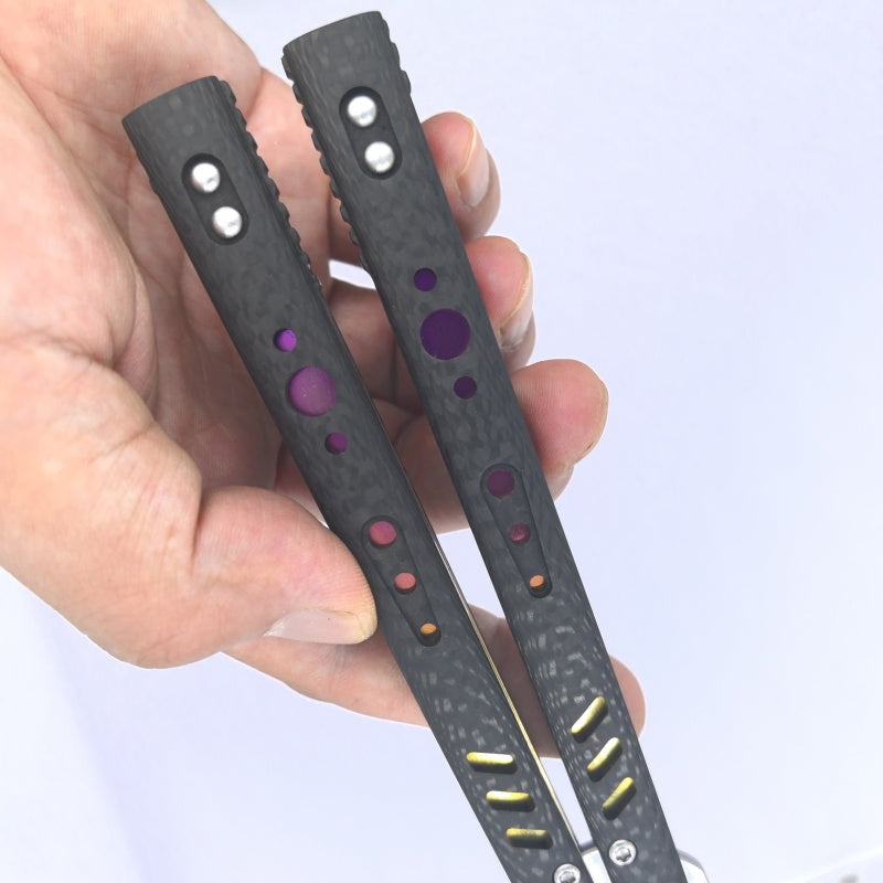 TITUS Rep Replicant Bailisong Butterfly Knife Carbon Fiber+Lined Titanium Handle 888 Blade Bushing System Jilt Free-swinging Knives