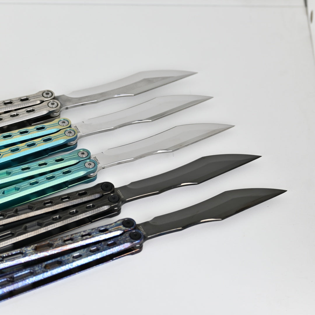 TITUS Echo Bailisong Butterfly Knife Titanium Handle VG10 Blade Bushing System Jilt Free-swinging Knives
