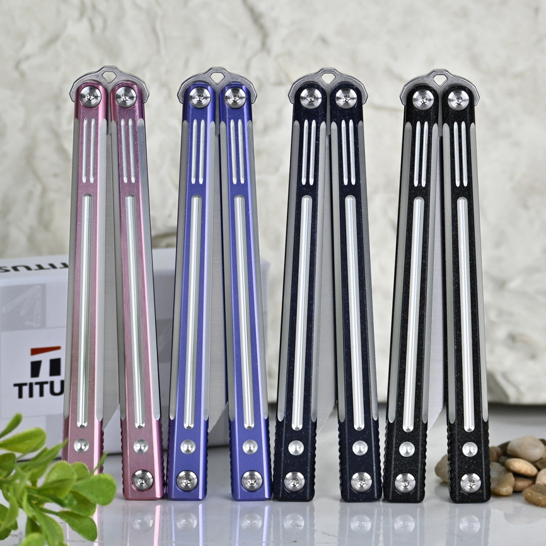 TITUS Orion Bailisong Butterfly Knife 7075 Aluminum Channel Handle VG10 Blade Bushing System Jilt Free-swinging Knives
