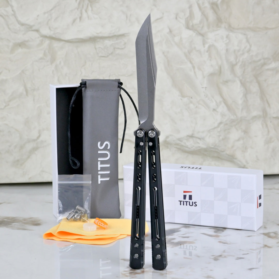 TITUS Sirius T VG10 blade Bailisong Butterfly Knife  7075 Aluminum Channel Handle  Bushing System Jilt Free-swinging Knives