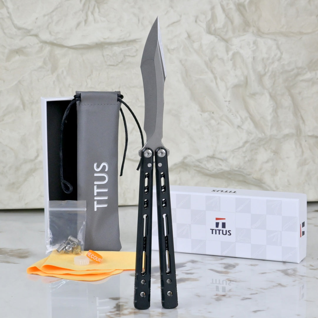 TITUS Sirius K VG10 blade Bailisong Butterfly Knife  7075 Aluminum Channel Handle  Bushing System Jilt Free-swinging Knives