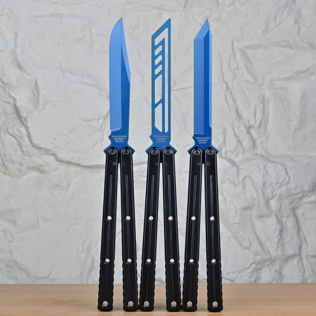 TITUS Kraken Titanium‑blue Coated Blade Bailisong Butterfly Trainer Knife Bushing System Jilt Free-swinging Knives