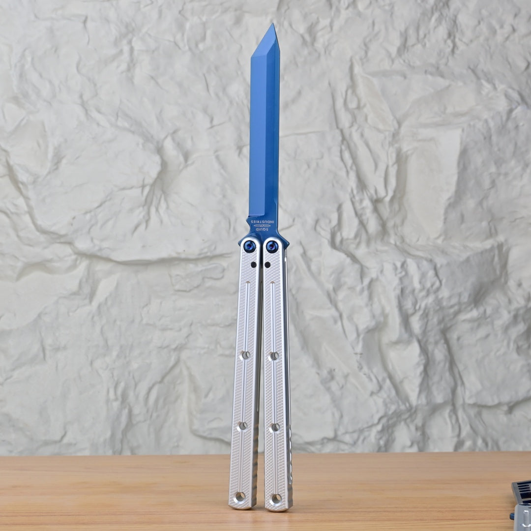 TITUS Kraken Titanium‑blue Coated Blade Bailisong Butterfly Trainer Knife Bushing System Jilt Free-swinging Knives