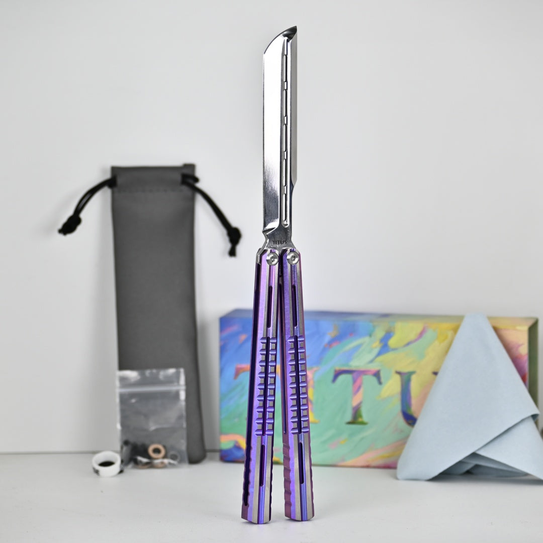TITUS Mirage Bailisong Butterfly Knife Titanium Handle Fine-tuned VG10 Blade Bushing System Jilt Free-swinging Knives