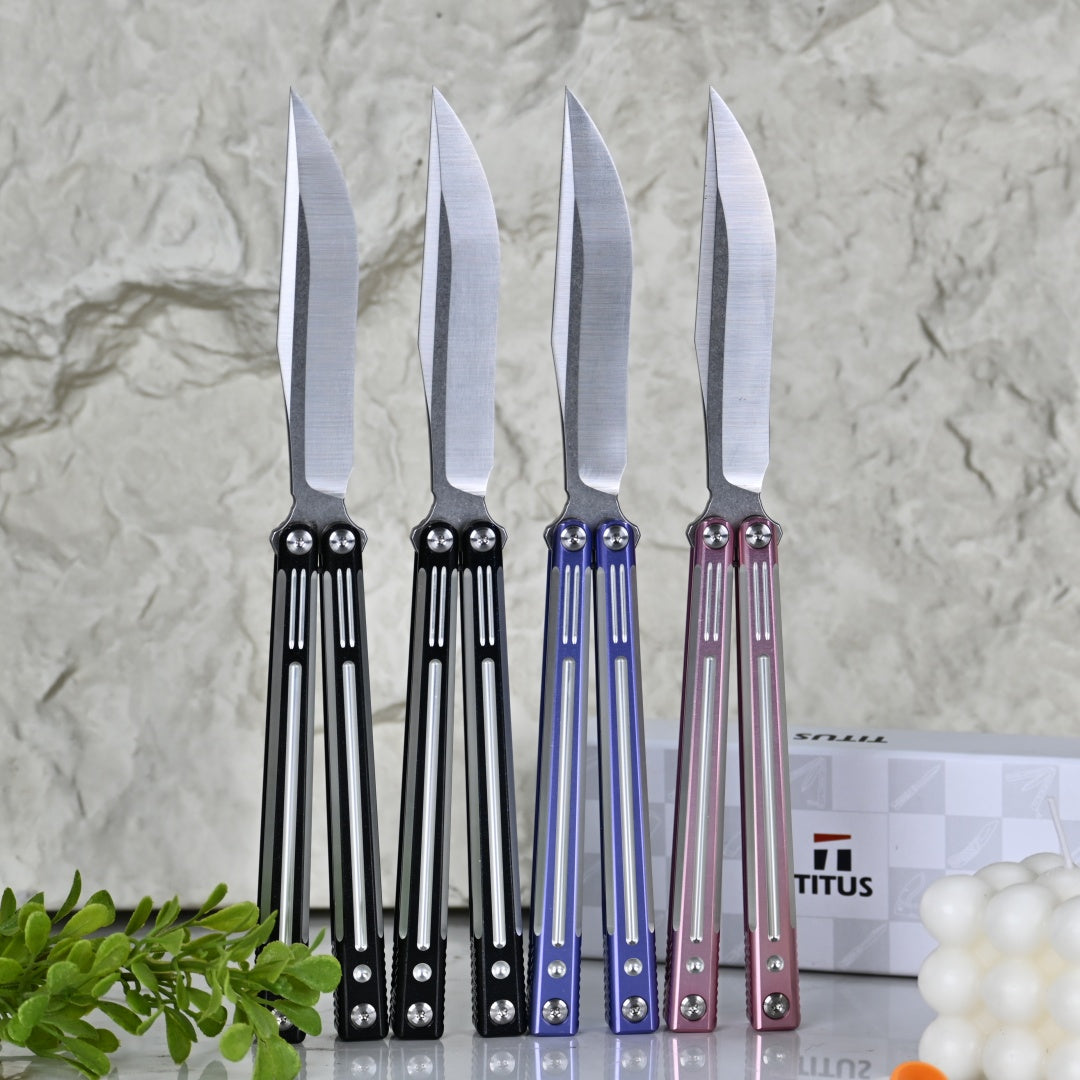 TITUS Orion Bailisong Butterfly Knife 7075 Aluminum Channel Handle VG10 Blade Bushing System Jilt Free-swinging Knives