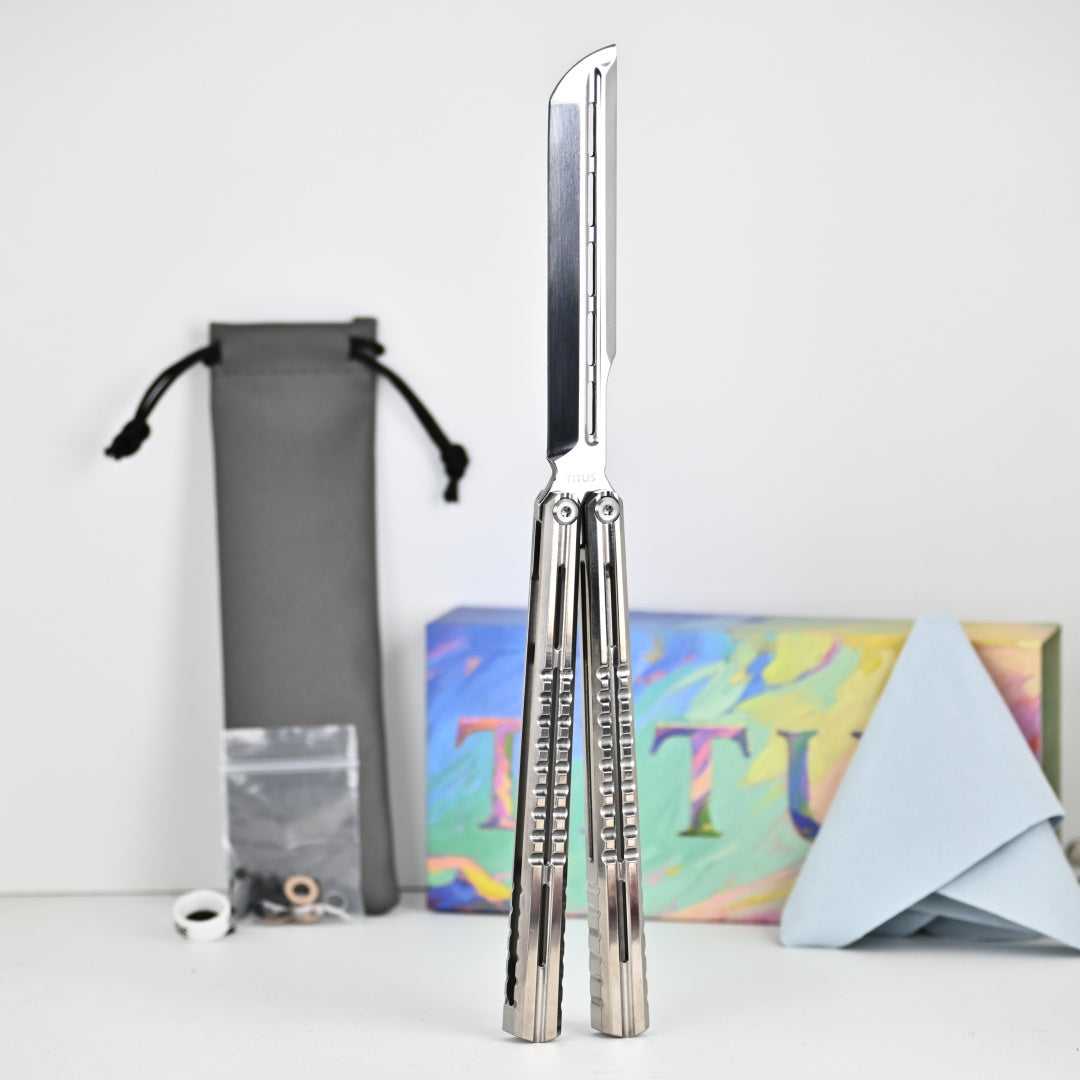 TITUS Mirage Bailisong Butterfly Knife Titanium Handle Fine-tuned VG10 Blade Bushing System Jilt Free-swinging Knives
