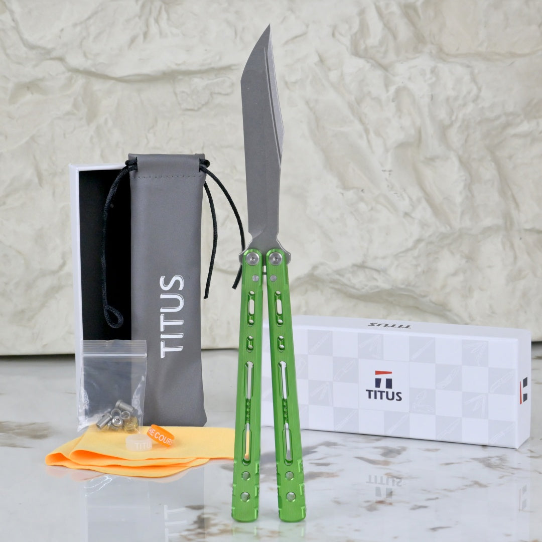 TITUS Sirius T VG10 blade Bailisong Butterfly Knife  7075 Aluminum Channel Handle  Bushing System Jilt Free-swinging Knives
