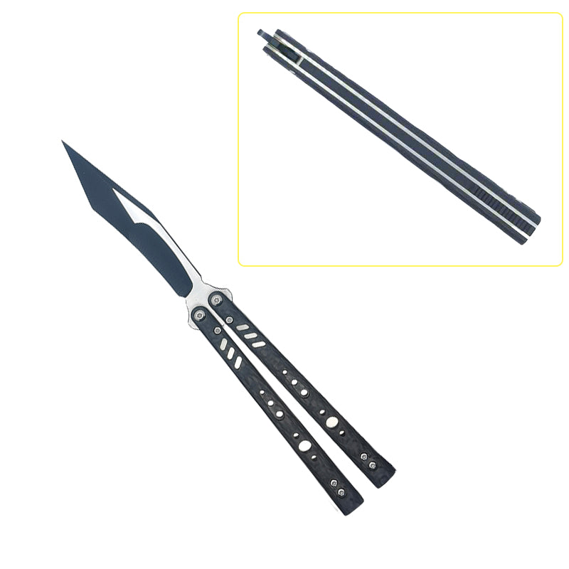 TITUS Rep Replicant Bailisong Butterfly Knife Carbon Fiber+Lined Titanium Handle 888 Blade Bushing System Jilt Free-swinging Knives
