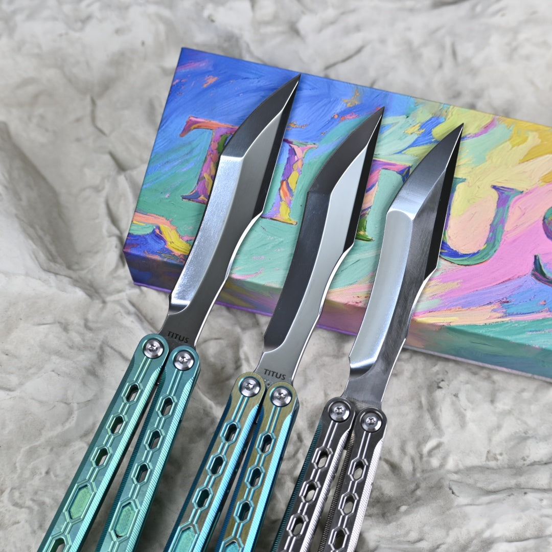 TITUS Echo Bailisong Butterfly Knife Titanium Handle VG10 Blade Bushing System Jilt Free-swinging Knives