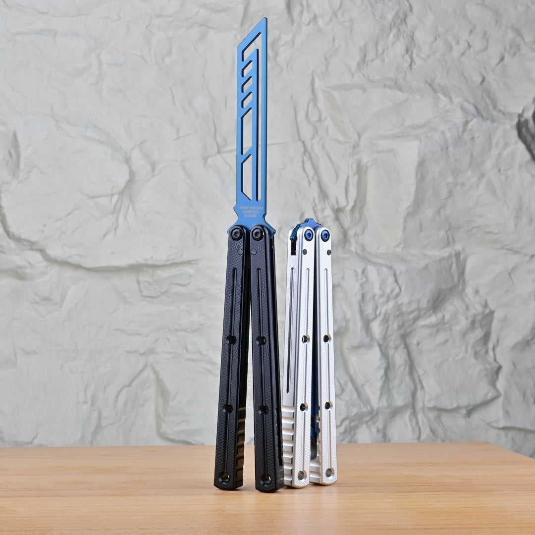 TITUS Kraken Titanium‑blue Coated Blade Bailisong Butterfly Trainer Knife Bushing System Jilt Free-swinging Knives