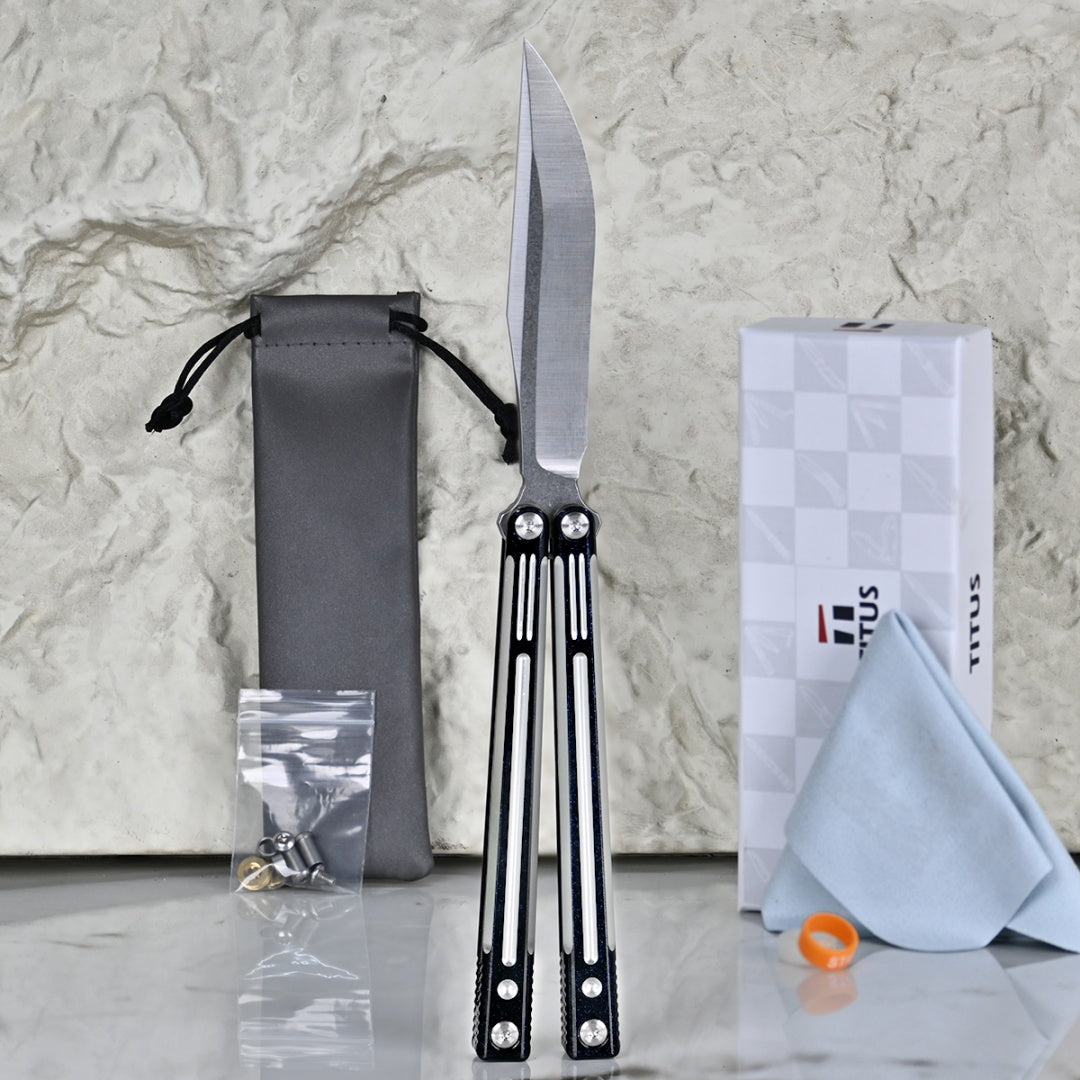 TITUS Orion Bailisong Butterfly Knife 7075 Aluminum Channel Handle VG10 Blade Bushing System Jilt Free-swinging Knives