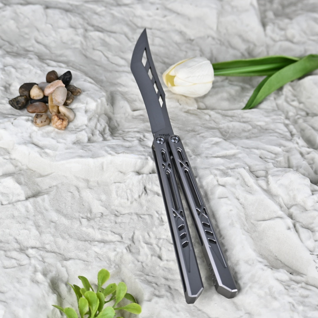 TITUS Sparrow Bailisong Butterfly Knife Titanium Handle Fine-tuned VG10 Blade Bushing System Jilt Free-swinging Knives
