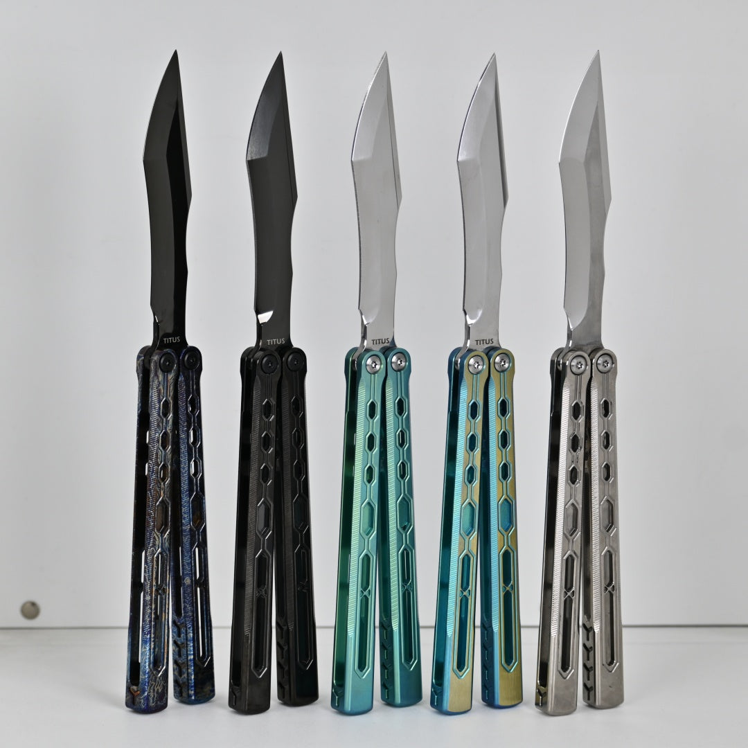 TITUS Echo Bailisong Butterfly Knife Titanium Handle VG10 Blade Bushing System Jilt Free-swinging Knives