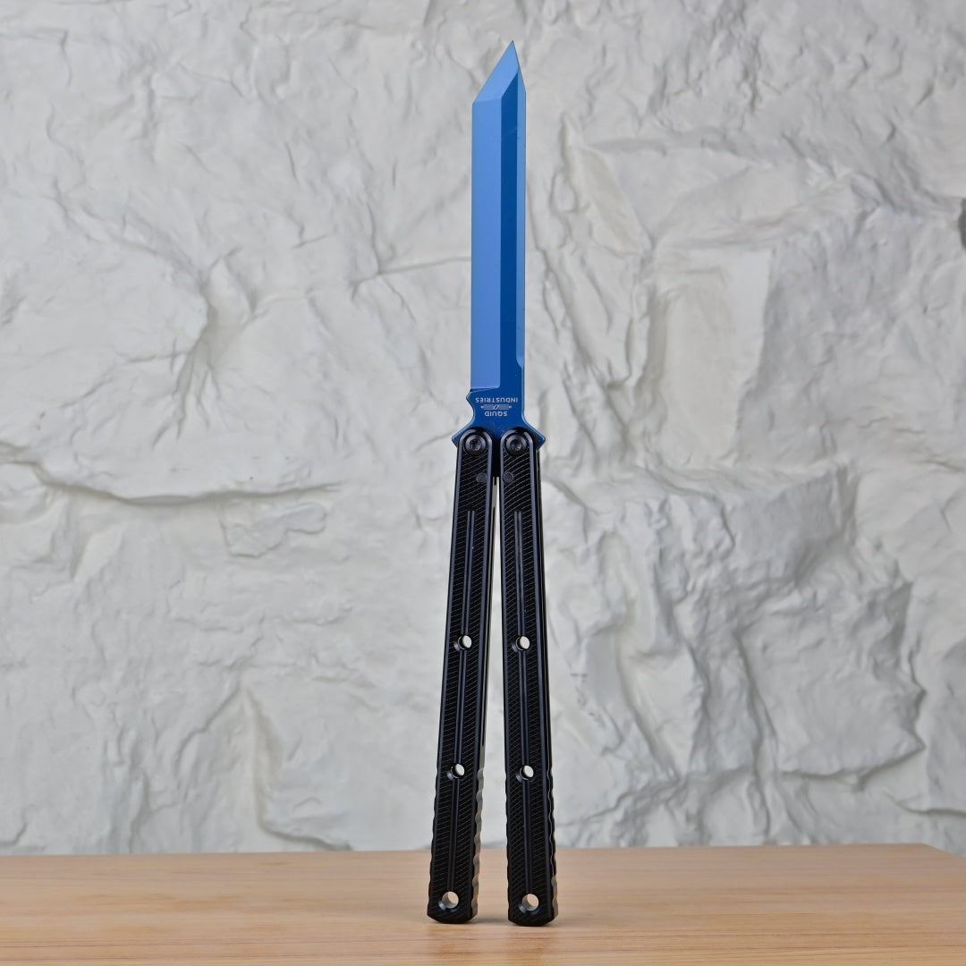 TITUS Kraken Titanium‑blue Coated Blade Bailisong Butterfly Trainer Knife Bushing System Jilt Free-swinging Knives