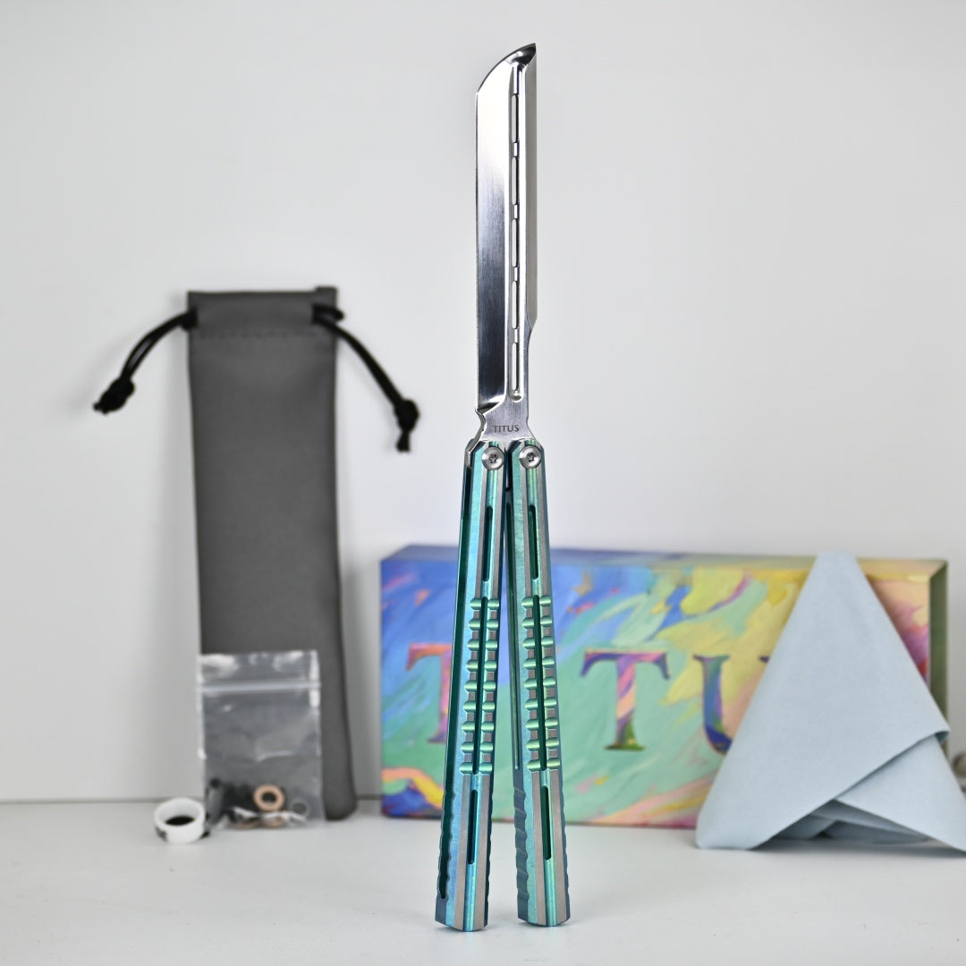 TITUS Mirage Bailisong Butterfly Knife Titanium Handle Fine-tuned VG10 Blade Bushing System Jilt Free-swinging Knives