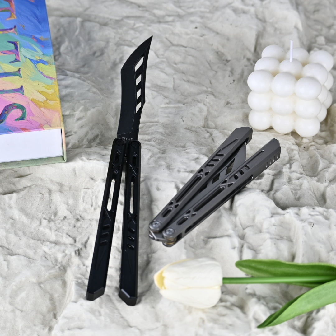 TITUS Sparrow Bailisong Butterfly Knife Titanium Handle Fine-tuned VG10 Blade Bushing System Jilt Free-swinging Knives