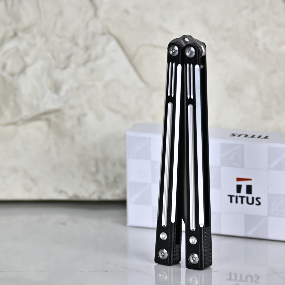 TITUS Orion Bailisong Butterfly Knife 7075 Aluminum Channel Handle VG10 Blade Bushing System Jilt Free-swinging Knives