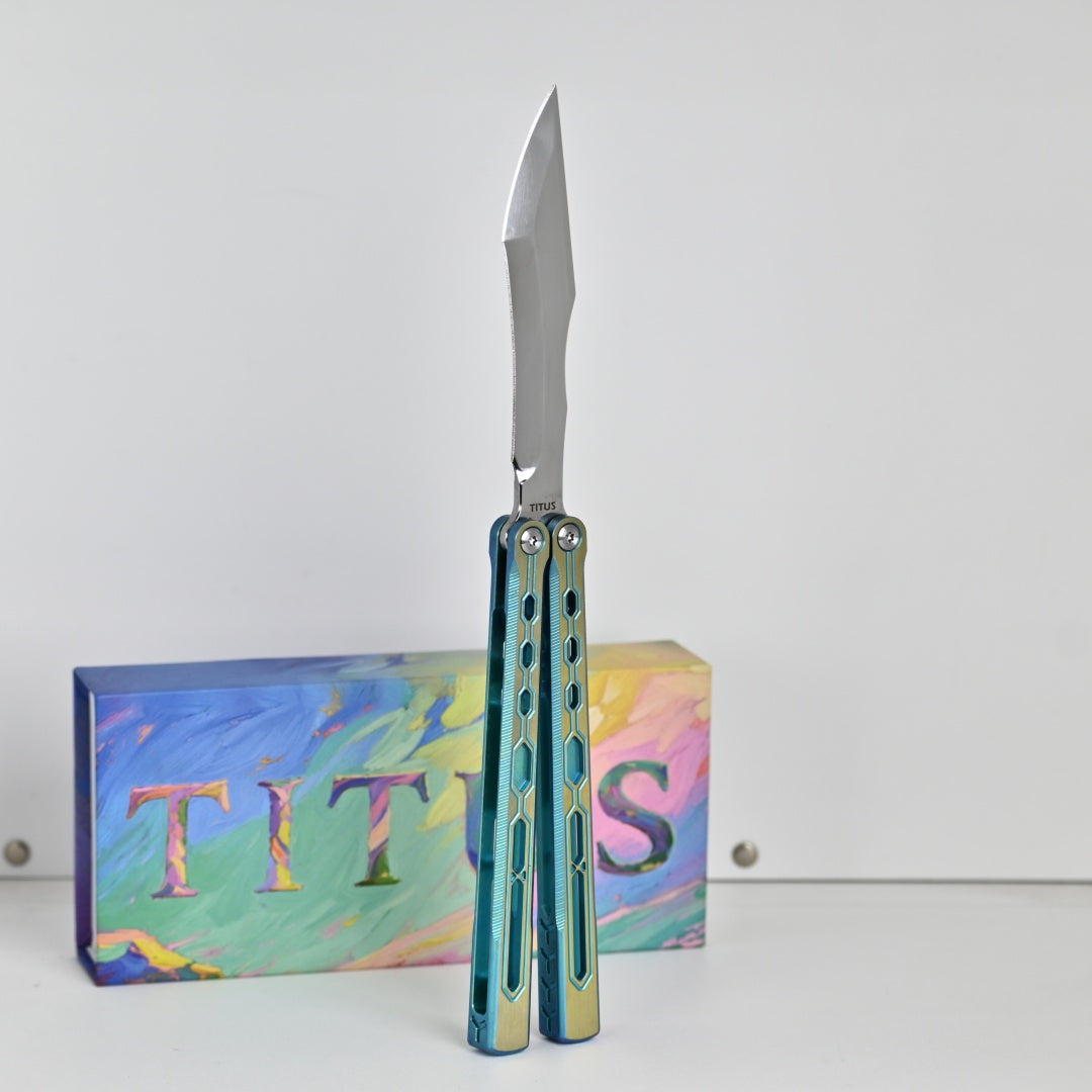 TITUS Echo Bailisong Butterfly Knife Titanium Handle VG10 Blade Bushing System Jilt Free-swinging Knives