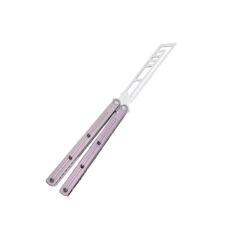 TITUS Kraken 7 Series V3 Bailisong Butterfly Trainer Knife Silver Tanto Bowie VG10 Blade 7075 Aluminum Channel Handle Bushing System Jilt Free-swinging Knives