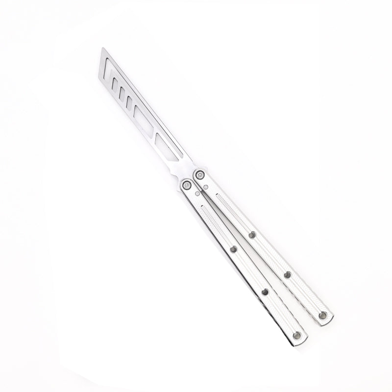 TITUS Kraken 7 Series V3 Bailisong Butterfly Trainer Knife Silver Tanto Bowie VG10 Blade 7075 Aluminum Channel Handle Bushing System Jilt Free-swinging Knives